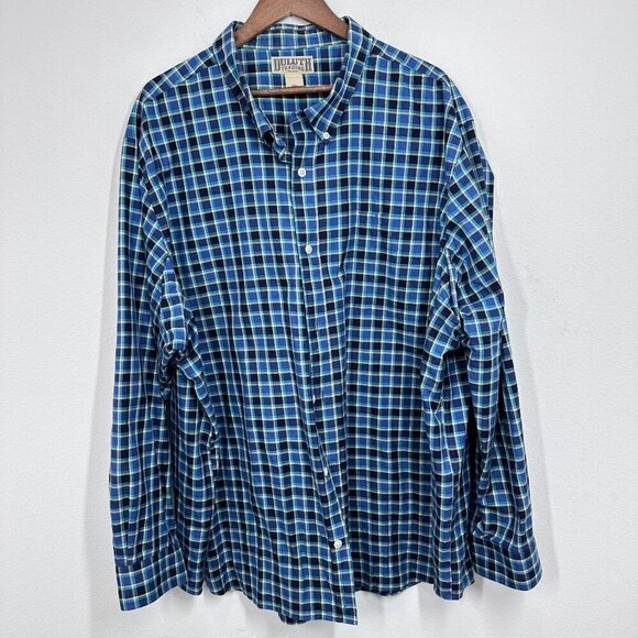 Duluth Trading Company 4XL Blue Gold Button Front Casual Dress Shirt Classic - Picture 1 of 7